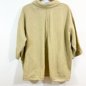 Miss Love Boxy Sage Green Pearl Button Pleated Shirt 100% Linen Oversized Shirt